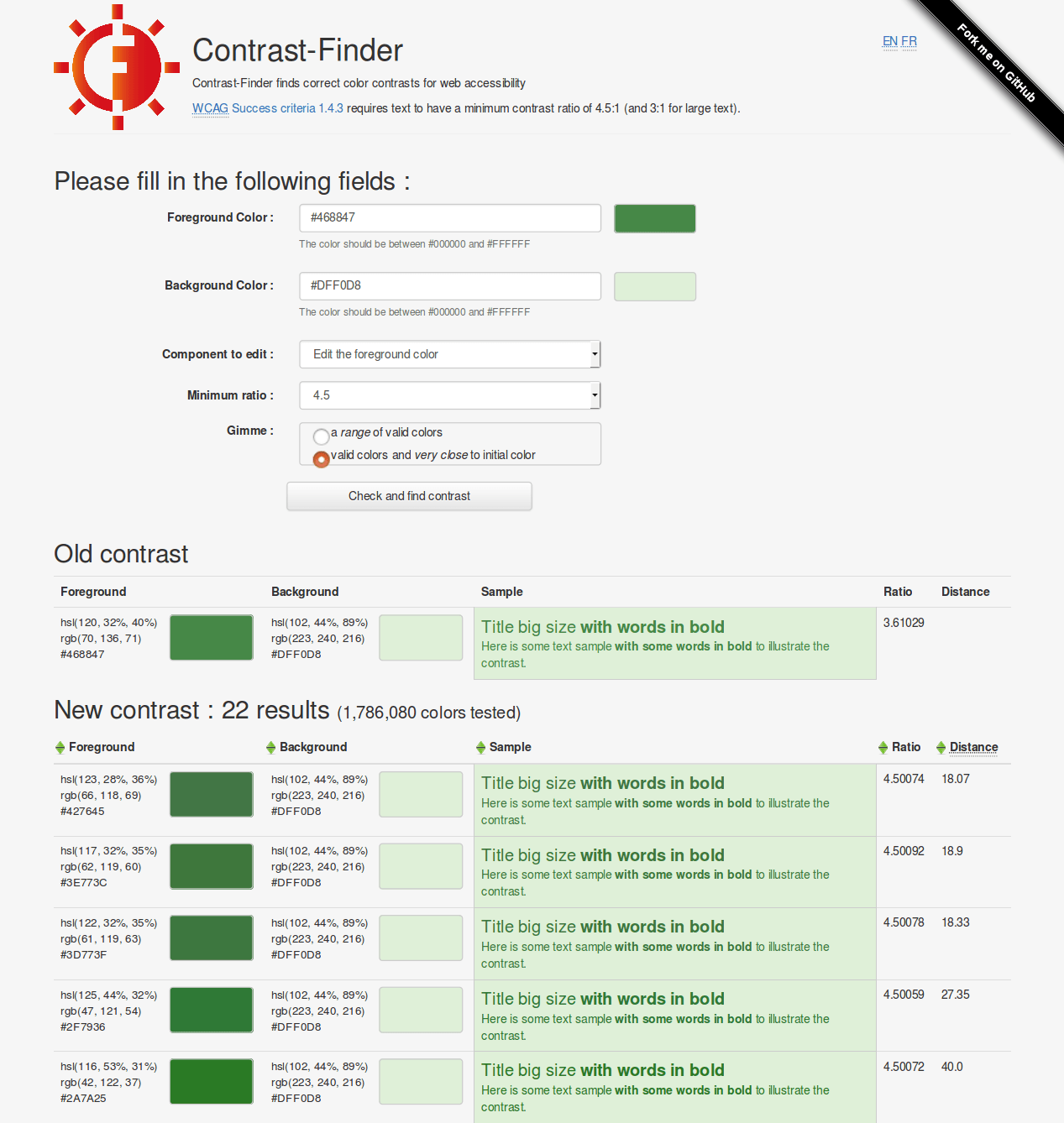 Find correct color contrasts for web accessibility
